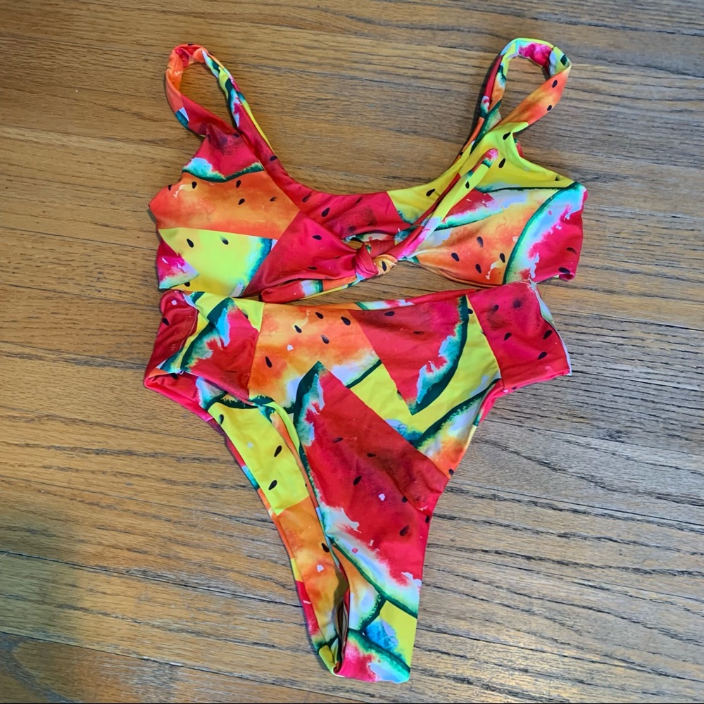 🍒 NWT no brand watermelon high rise bikini swimsuit set